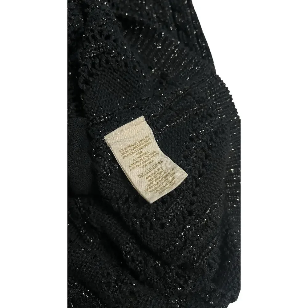 Whimsigoth Free People New Romantics Black Metallic Bang Bang Long Cardigan Sz M